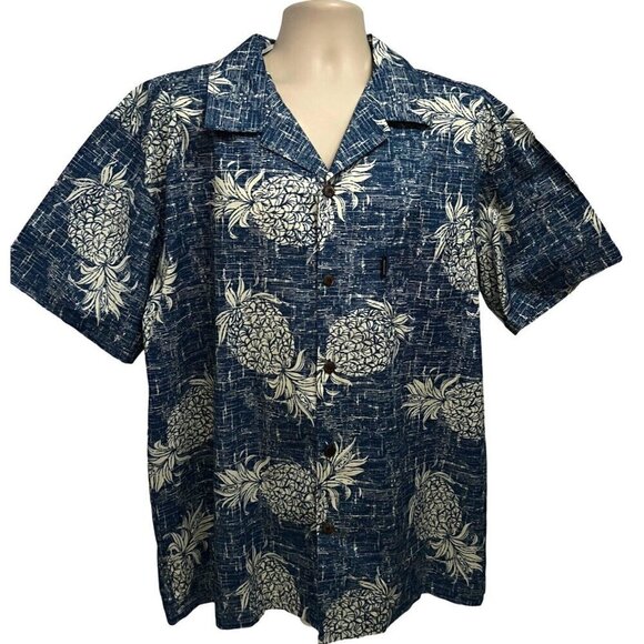 Palmwave Mens Blue Floral Hawaiian Aloha Button Up Shirt 2XL Pocket Cotton New - Picture 1 of 9